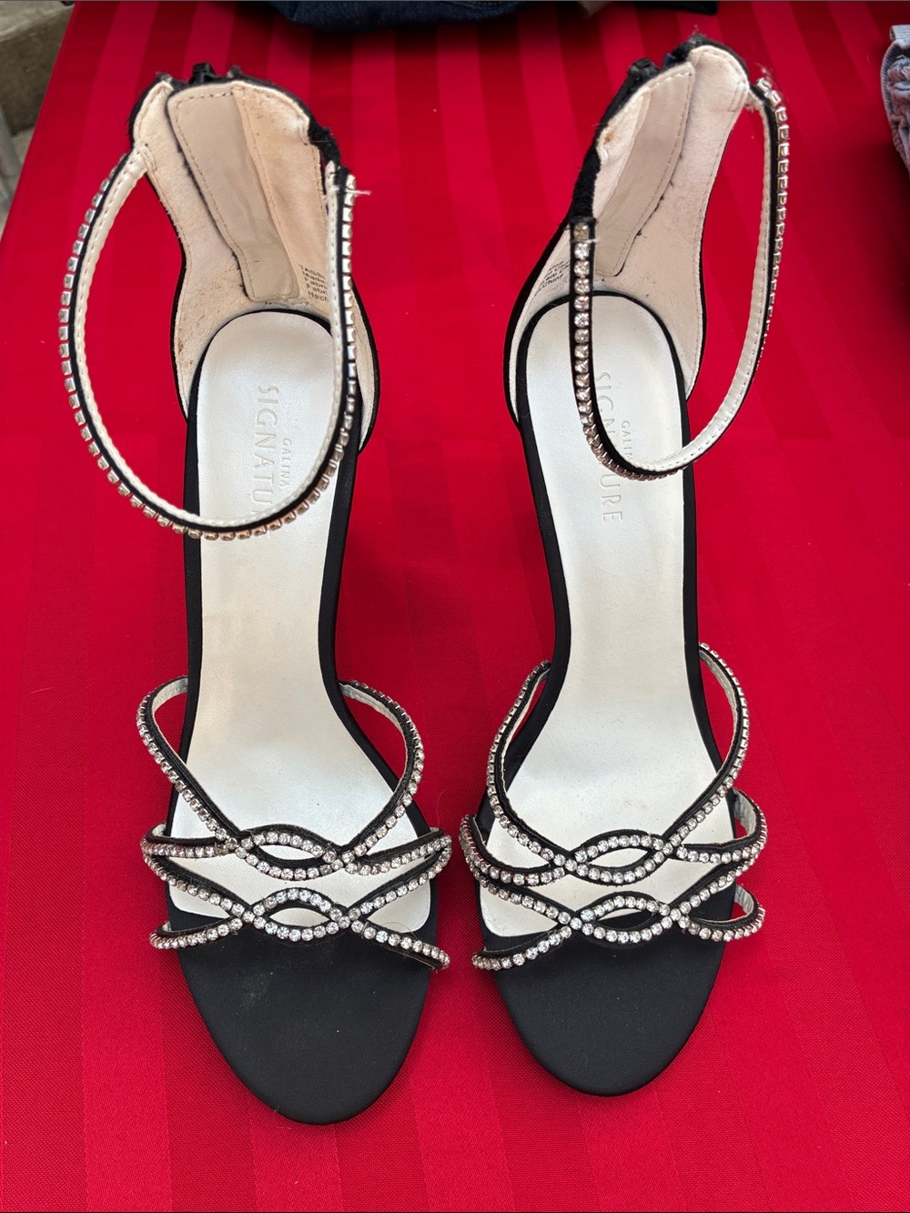 Black Crystal-Strap Women's Evening Heels
